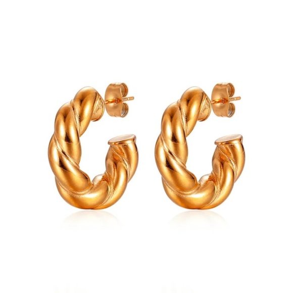 18k Gold Plated Twisted Geometric Chunky Stud Earrings - Picture 6 of 8